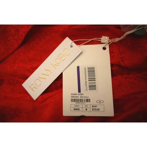 Ronny Kobo Women's Sz M Red Estelle Asymmetric Satin-Jacquard Midi Dress - Picture 4 of 16